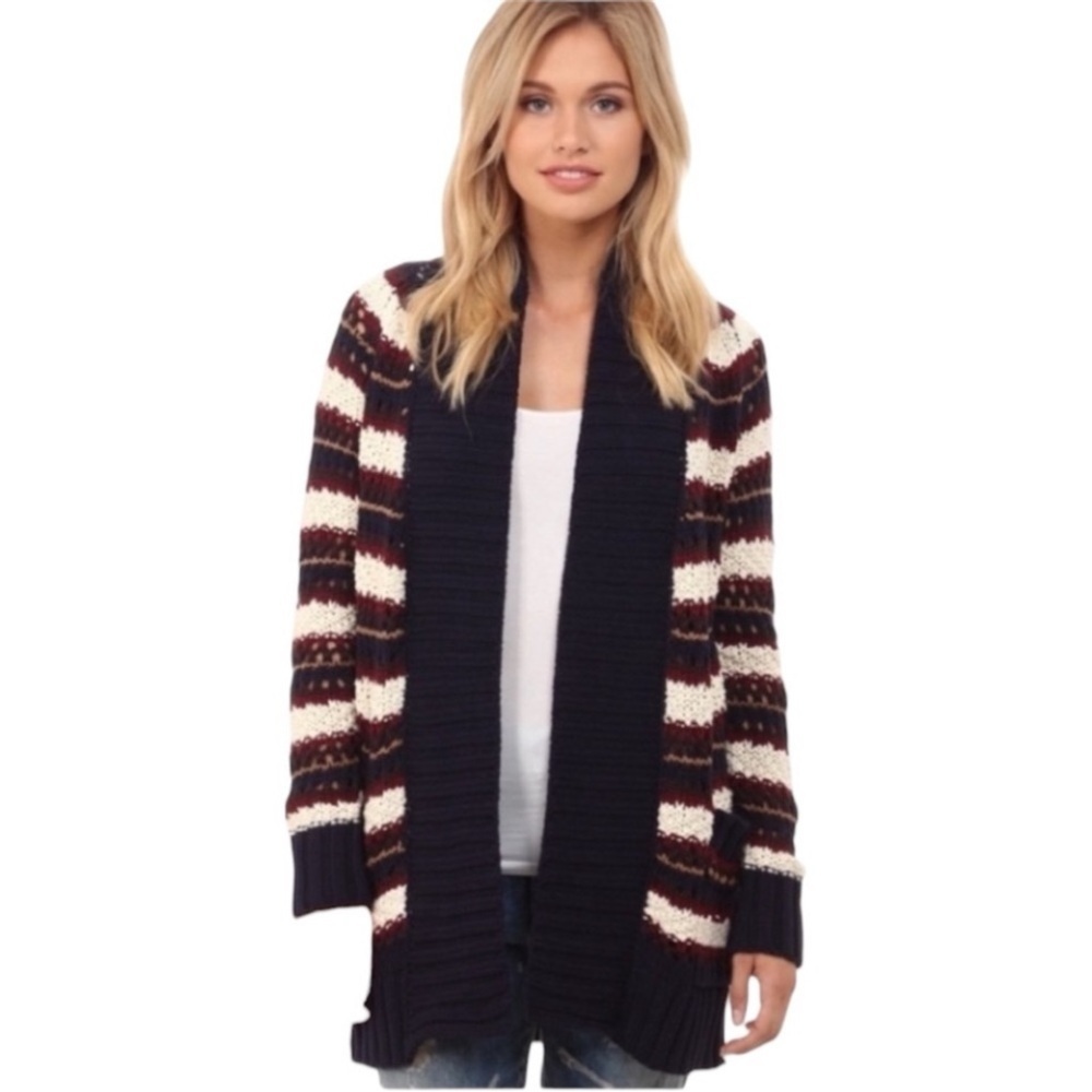 Chaser LA Frontier chunky Open Front slouchy, long-line striped Cardigan sweater